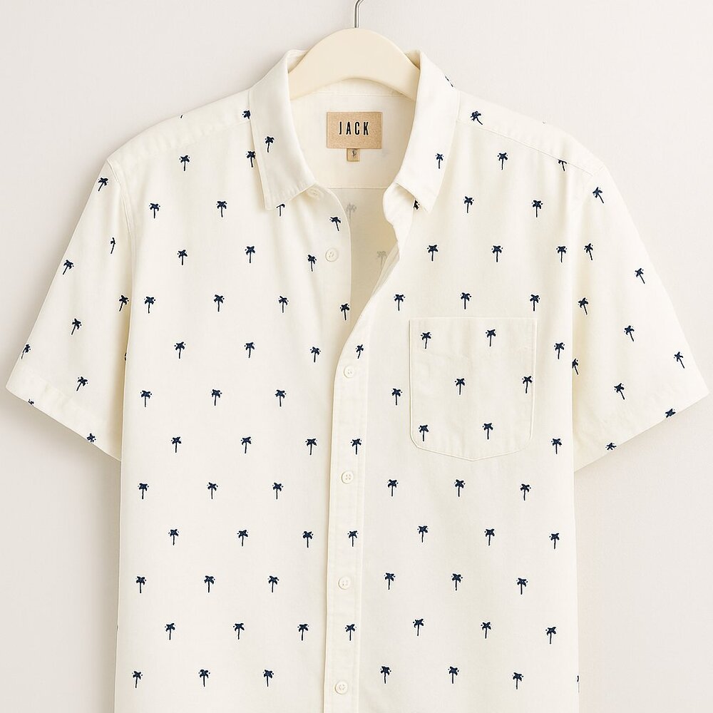 JACHS New York Palm Tree Print Short Sleeve Shirt